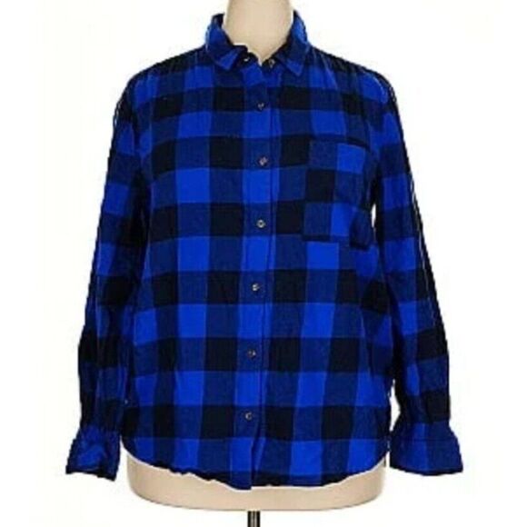 Style & Co Plus Size 2X Buffalo Plaid Blue Black Button Down Shirt New With Tags - Picture 3 of 15